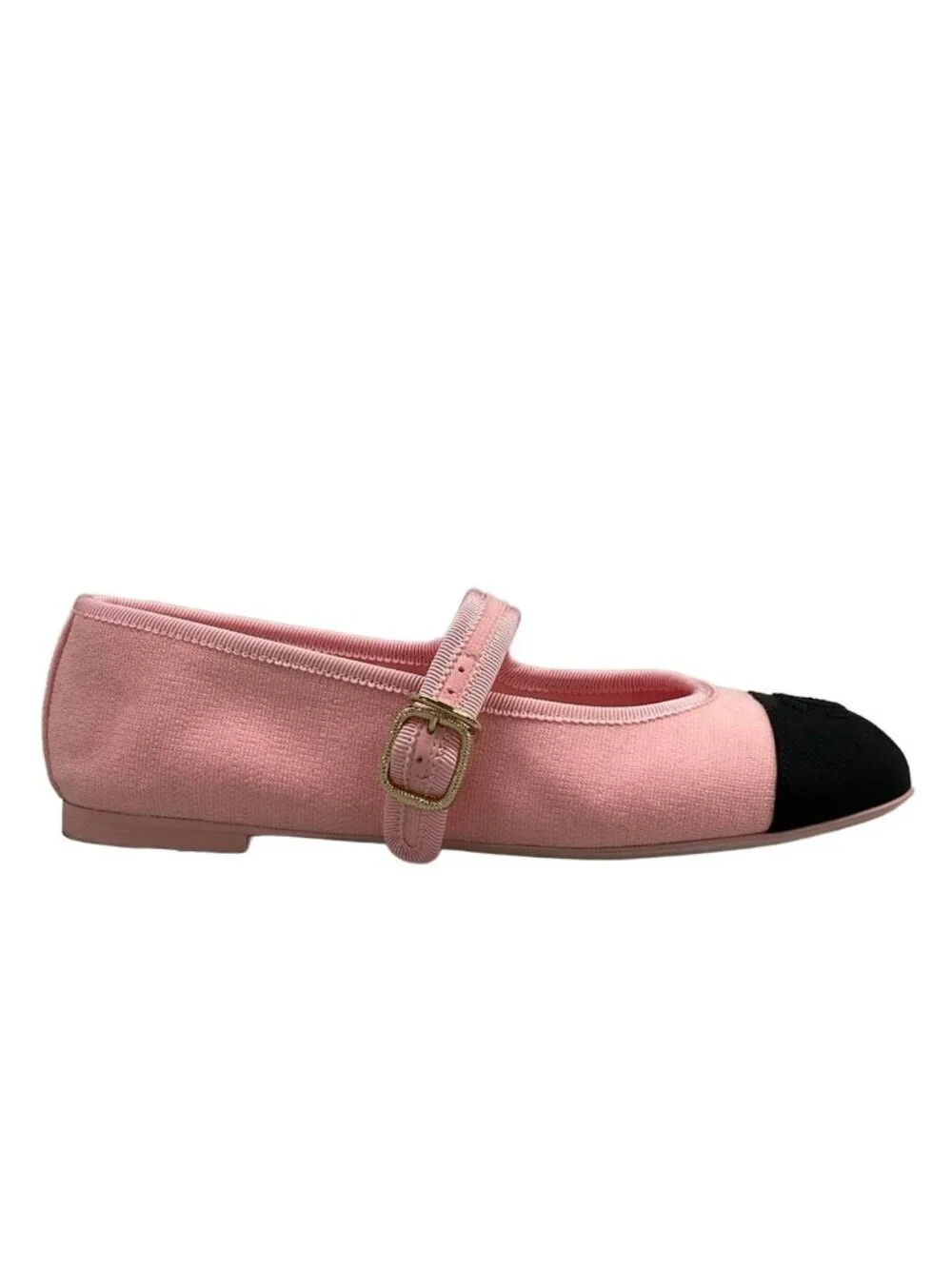 Chanel Flat Shoes C Light Pink Black CC Logo Cotton